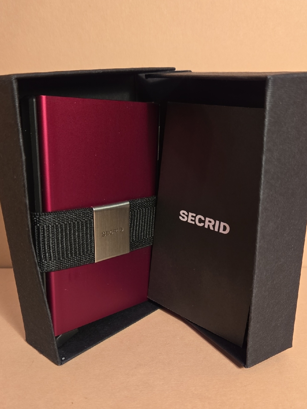 Secrid Burgundy Money Clip Cardholder with Metal Strap